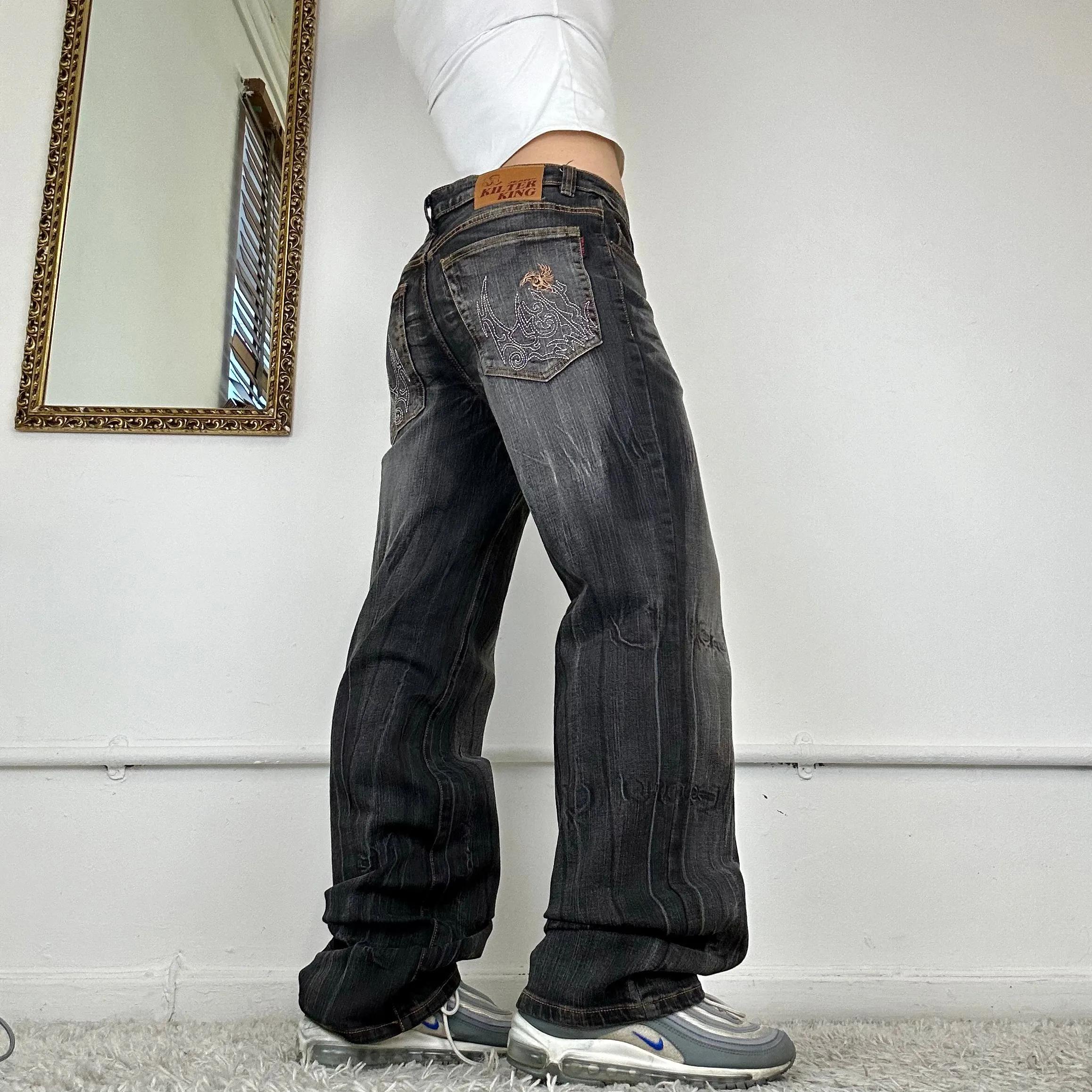 wide leg embroidered jeans