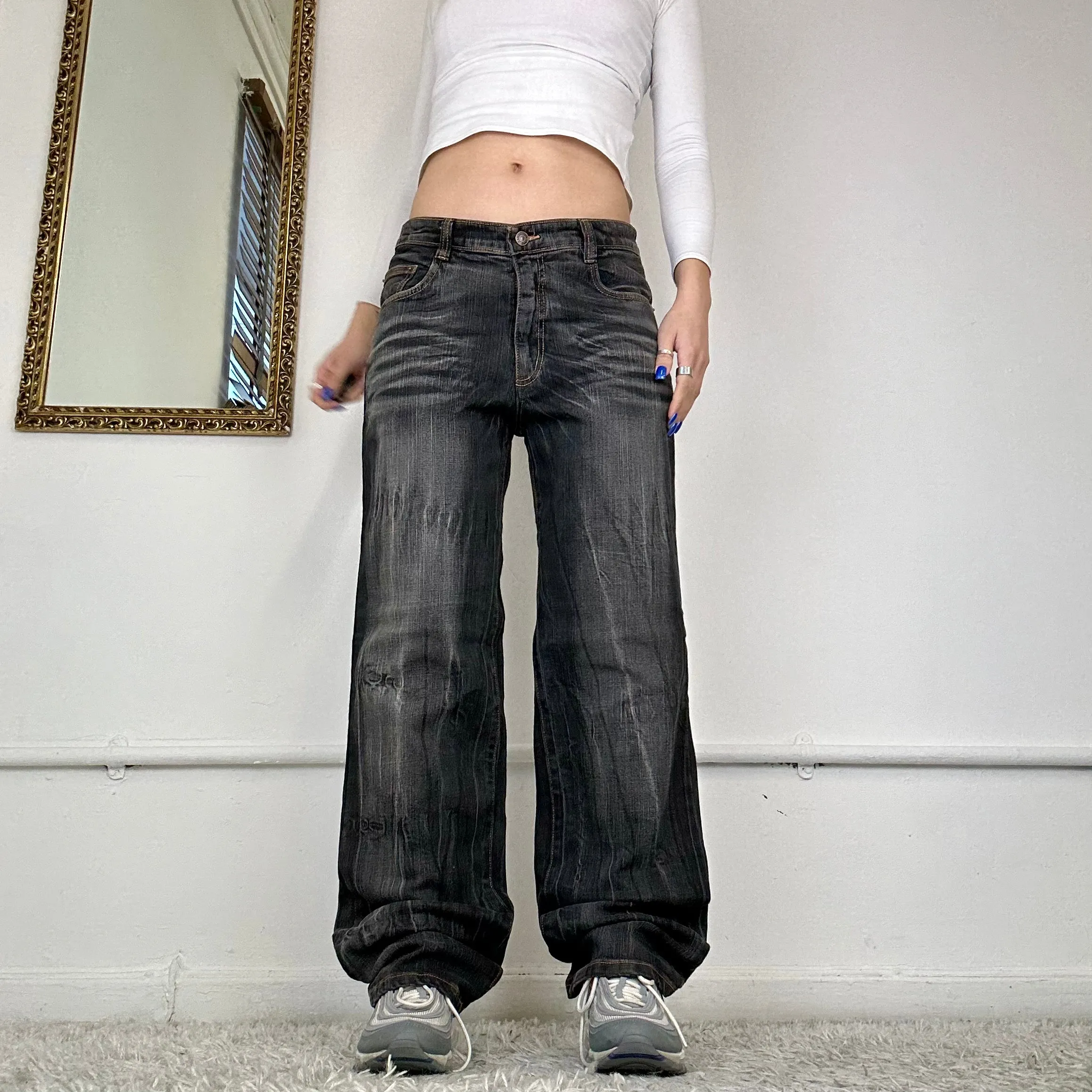 wide leg embroidered jeans