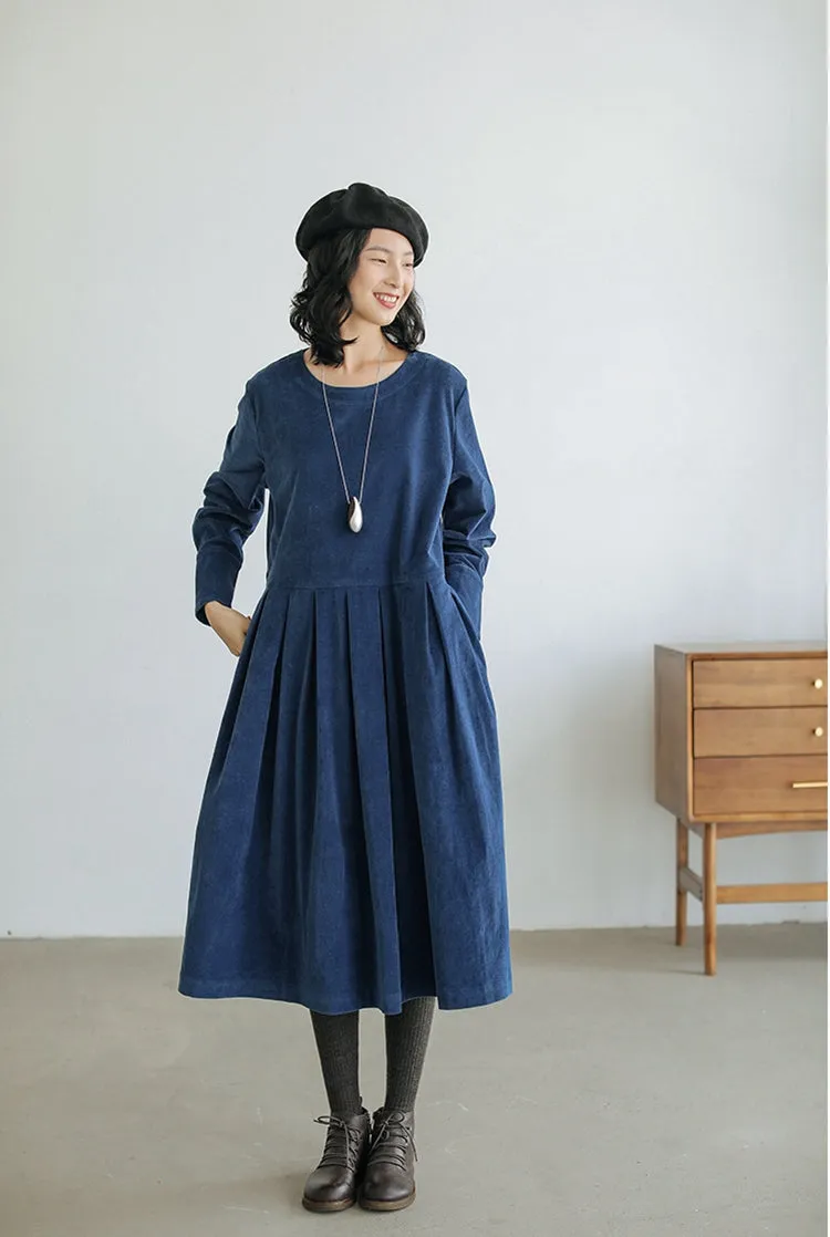 Women Lovely Corduroy A Line Dresses Q9916