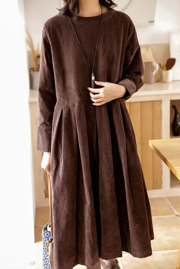 Women Lovely Corduroy A Line Dresses Q9916