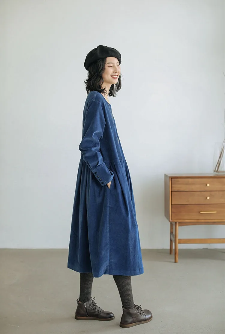 Women Lovely Corduroy A Line Dresses Q9916
