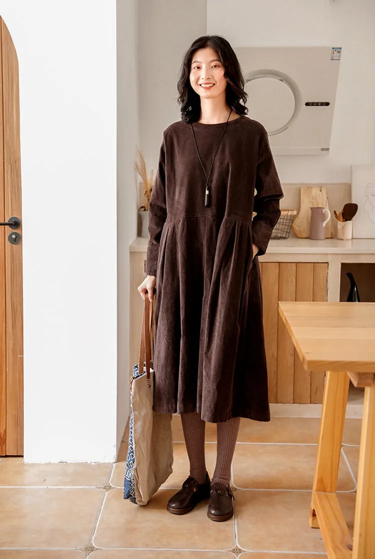 Women Lovely Corduroy A Line Dresses Q9916