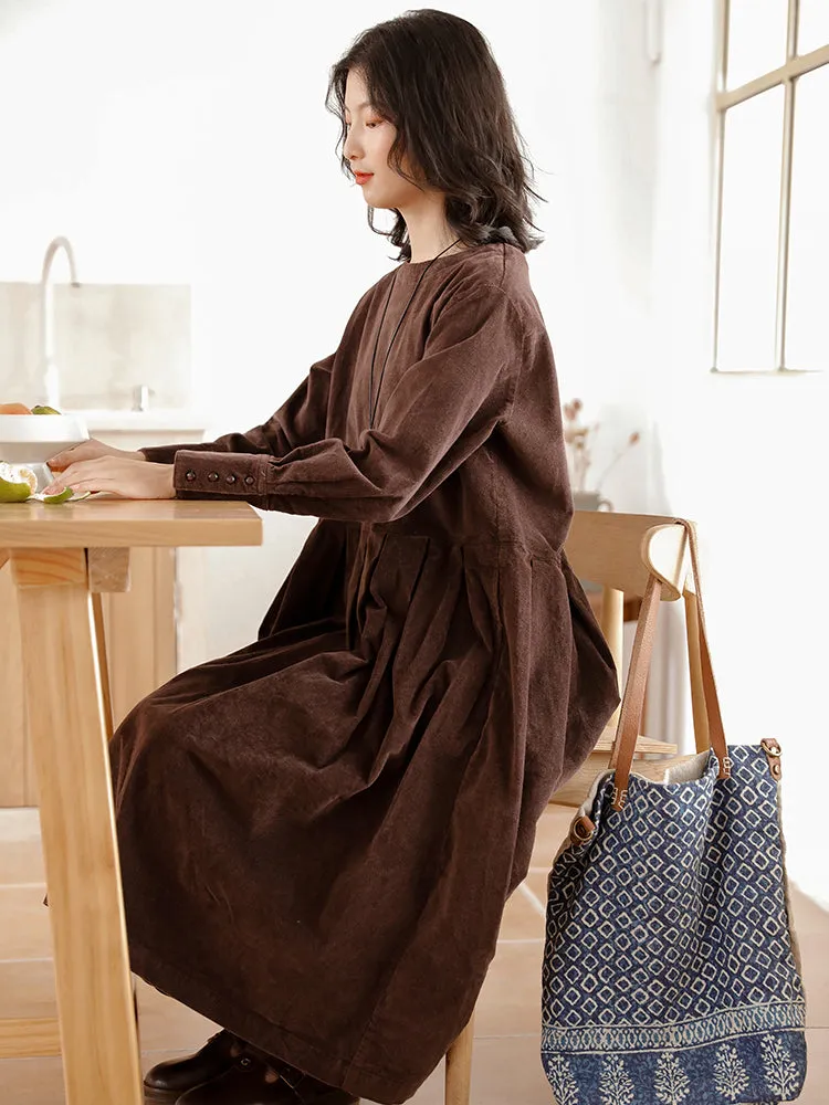 Women Lovely Corduroy A Line Dresses Q9916