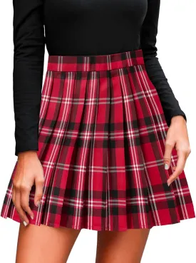 Women's A-line Plaid Skater Pleated Skirts, High Waist Short Mini Y2K Style Tennis Skirt Skort for School Women