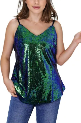 Womens Sequin Tank Top Sparkly V Neck Sleeveless Cami Top Shimmer Glitter Camisole Summer Going Out Vest