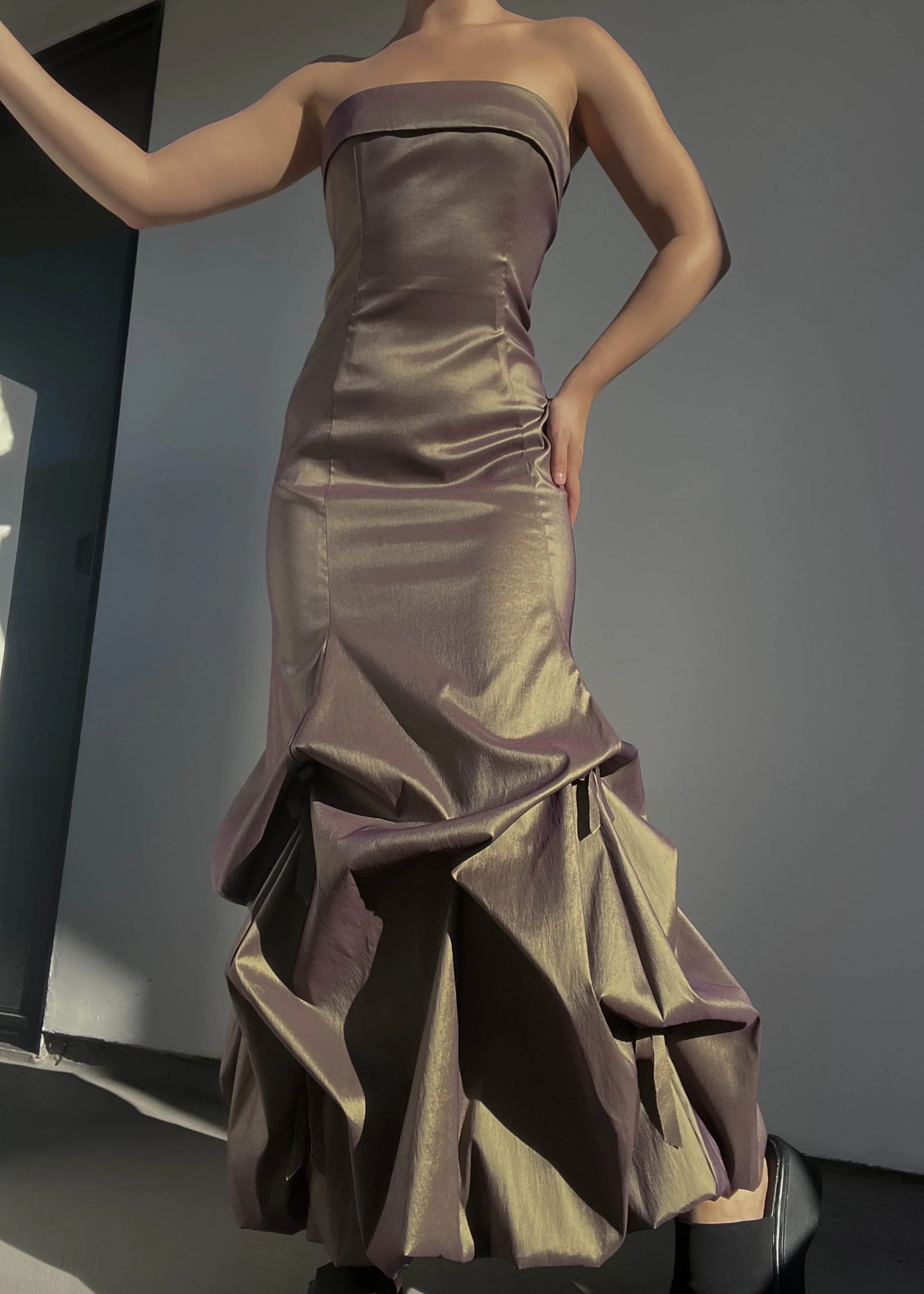Y2k Metallic Maxi Gown (S)